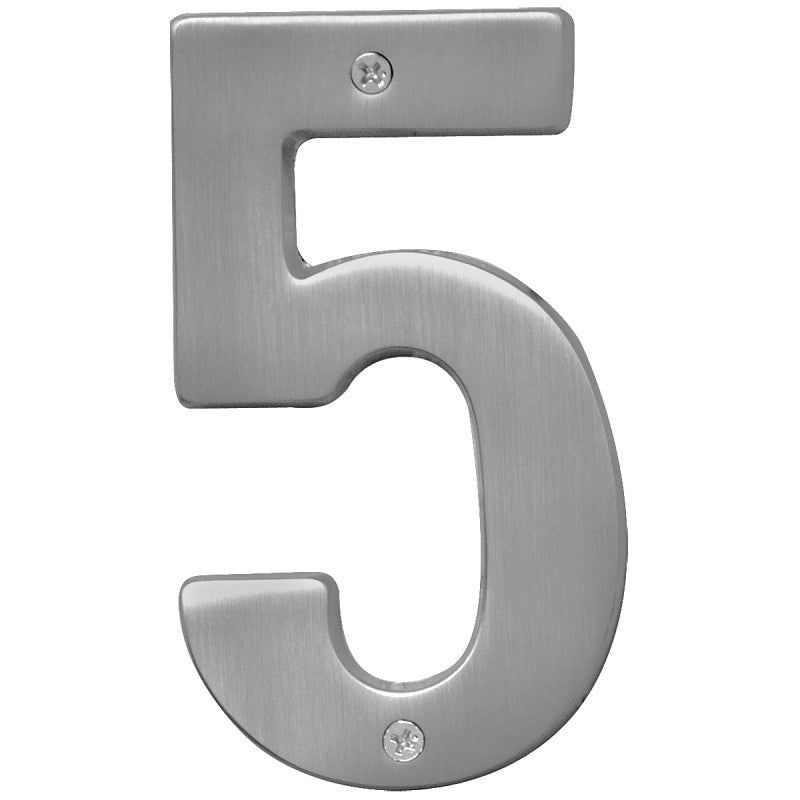 Hy-Ko Prestige Series BR-51SN/5 House Number, Character: 5, 5 in H Character, Nickel Character, Brass (Pack of 3)