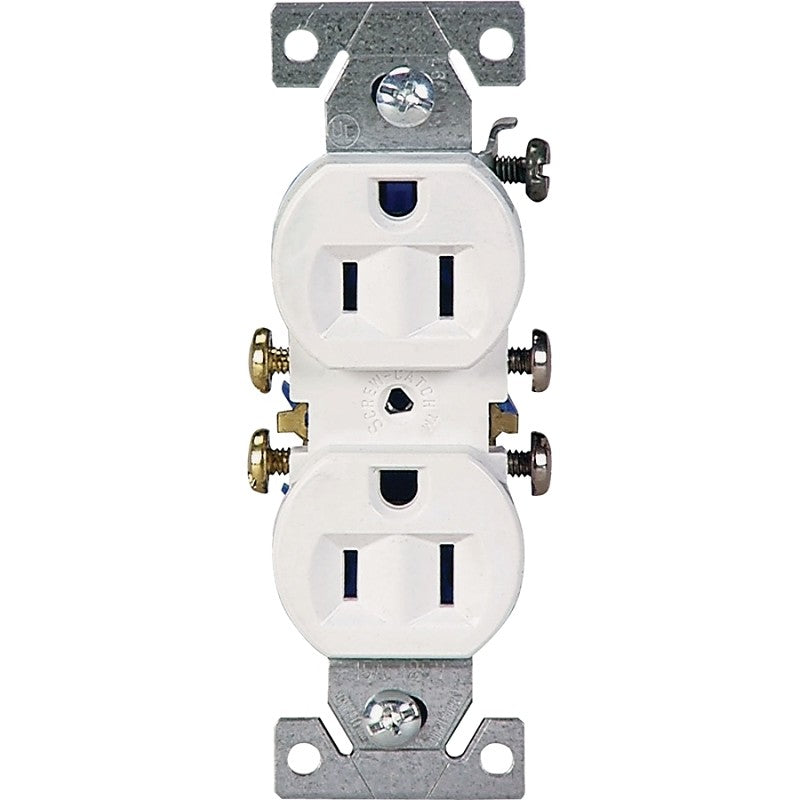 Eaton Wiring Devices 270W Duplex Receptacle, PVC, White, 2-Pole, 15 A, 125 V, Push-in, Side Wiring, NEMA: 5-15R, 3-Wire