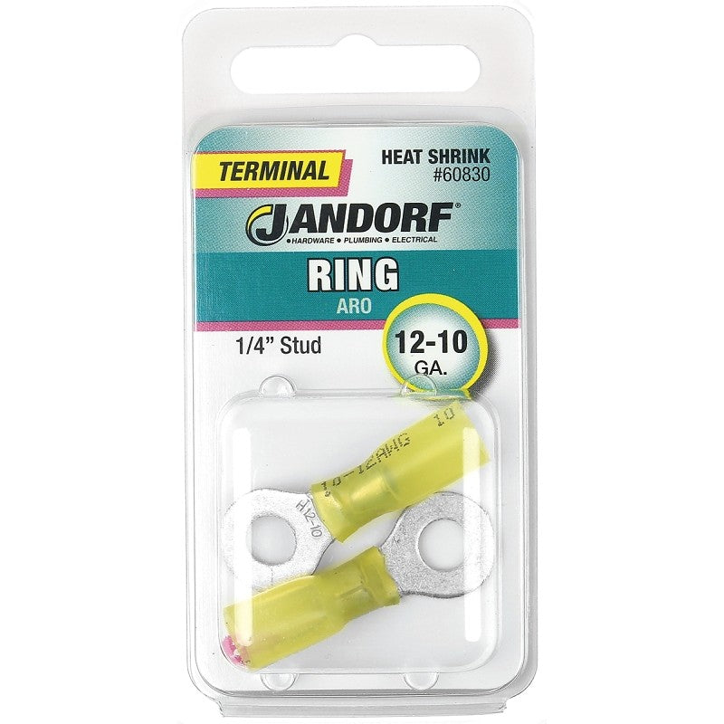 Jandorf 60830 Ring Terminal, 12 to 10 AWG Wire, 1/4 in Stud, Copper Contact, Yellow