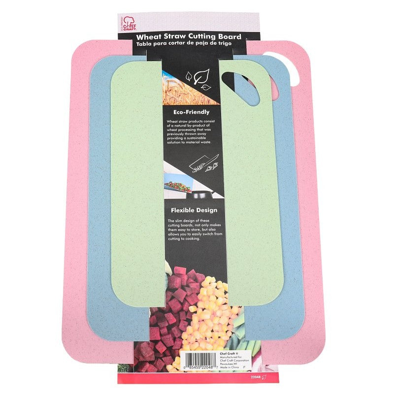 Chef Craft 22048 Cutting Board Set, Wheat Straw, Blue/Green/Pink