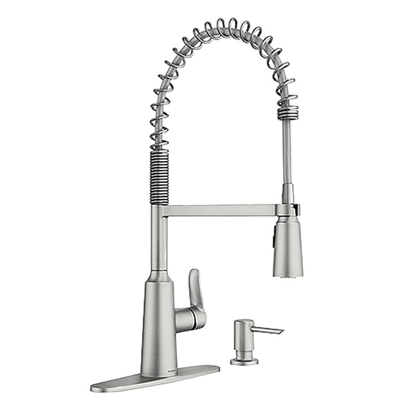Moen Edwyn Series 87807SRS Pull-Down Kitchen Faucet, 1.5 gpm, 1-Handle, 1-Faucet Hole, Metal, Lever Handle