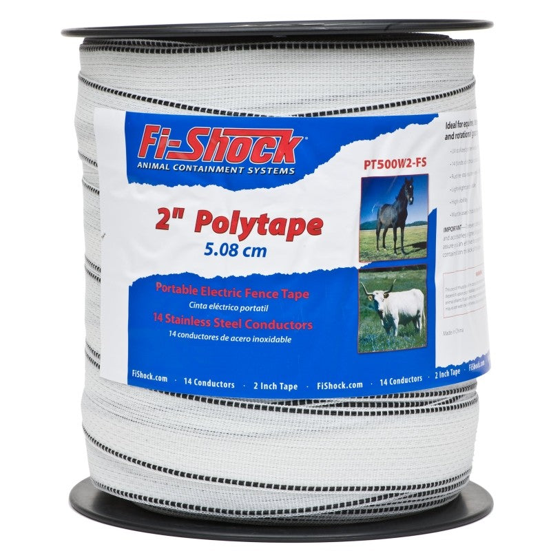 Zareba Fi-Shock PT500W2-FS Polytape, 500 ft L, 2 in W, 14-Strand, Stainless Steel Conductor, White