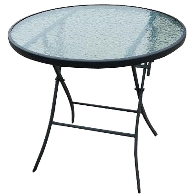 Seasonal Trends 50632 Patio Table, 32 in W, 31-1/2 in D, Steel Frame, Round Table, Glass/Steel Table, Matte Black Table