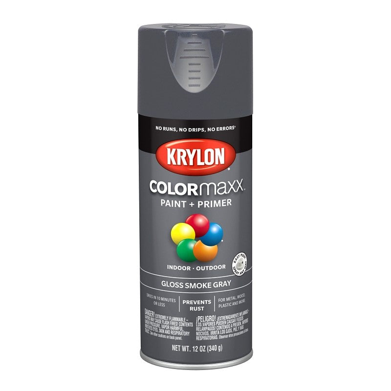 Krylon K05539007 Enamel Spray Paint, 12 oz Can, 25 sq-ft Coverage Area, Solvent Base, Gloss, Smoke Gray