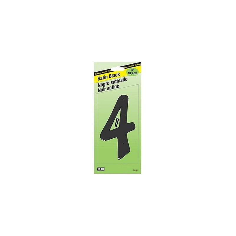 Hy-Ko BK-40/4 House Number, Character: 4, 4 in H Character, Black Character, Zinc (Pack of 5)