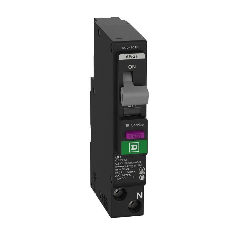 Square D QO QO115PAFGFC Miniature Circuit Breaker, Combination Arc Fault, 15 A, 1-Pole, 120 VAC, Plug-In (Pack of 3)