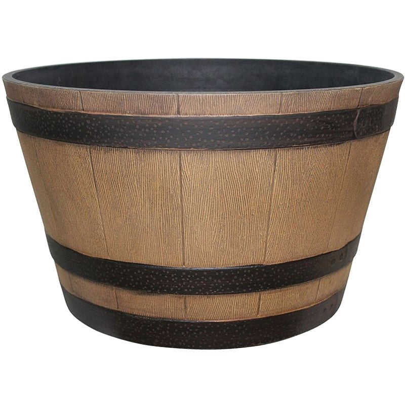 Southern Patio HDR-055471 Planter, 13.04 in H, 22.24 in W, 22.24 in D, Round, Whiskey Barrel Design, Resin, Natural Oak