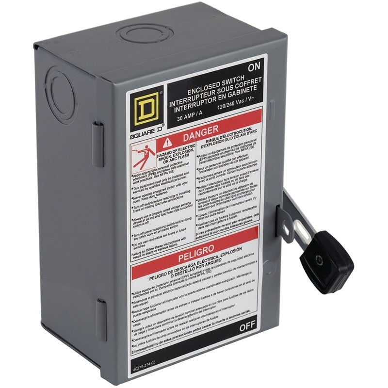 Square D L211N Safety Switch, 2-Pole, 30 A, 240 V, Lug Terminal, DPST