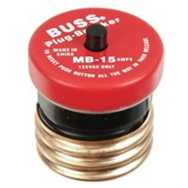 Bussmann BP/MB-15 Plug Fuse, 15 A, 125 V, 10 kA Interrupt, Plastic Body, Plug Fuse
