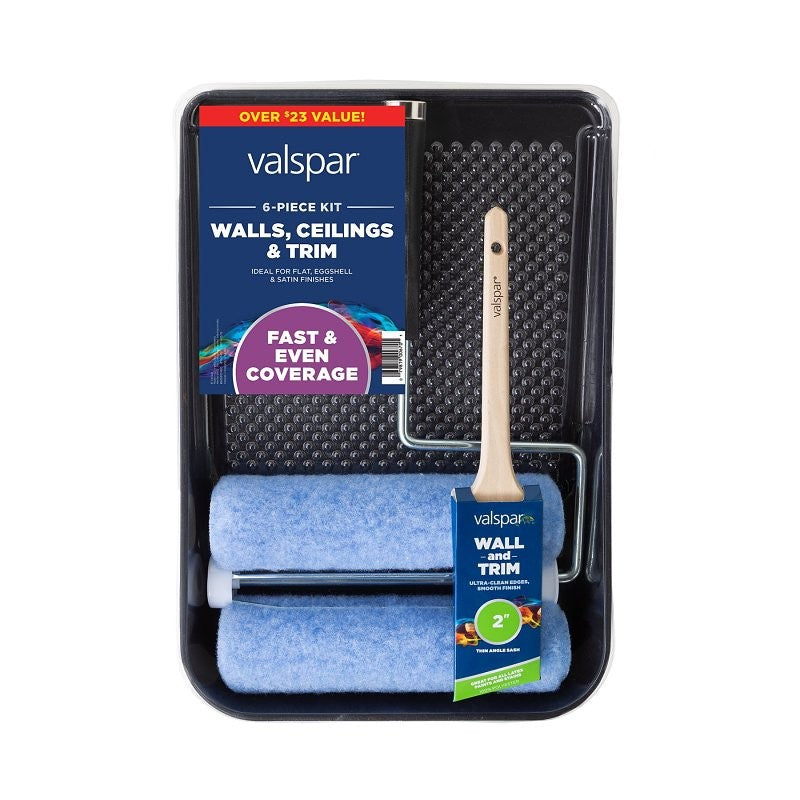Valspar Wall, Ceilings and Trim 889905960 Paint Roller Kit, Smooth, Wall and Ceilings Surface, Polyester, 6 -Piece