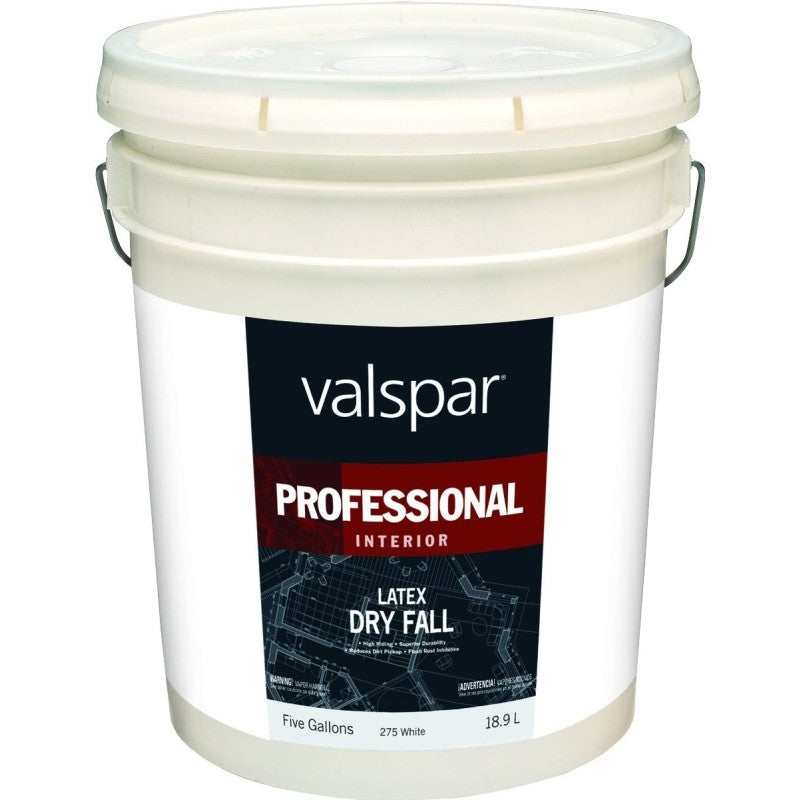 Valspar 044.0000275.008 Dry Fall Paint, Flat, White, 5 gal, Pail, Latex Base