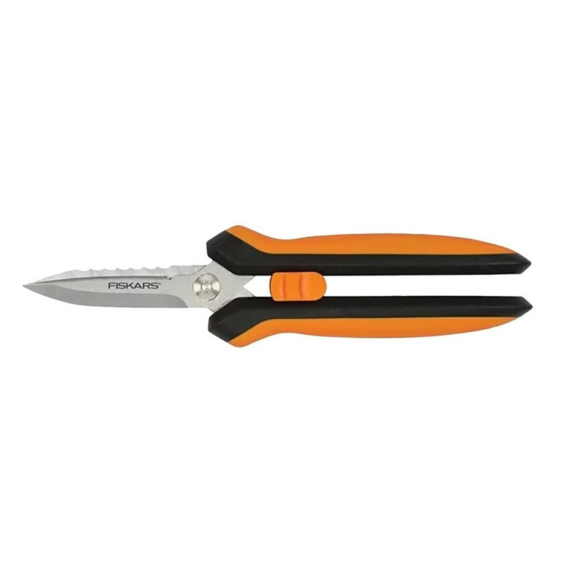 Fiskars 399220-1001 Multi-Purpose Garden Snip, 8 in OAL, Stainless Steel Blade, Soft-Grip Handle, Black/Orange Handle
