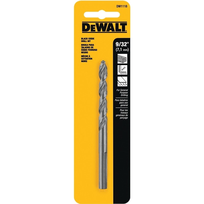 DEWALT DW1118 Jobber Drill Bit, 9/32 in Dia, 4-1/4 in OAL, Parabolic Flute, 9/32 in Dia Shank, Round Shank (Pack of 3)