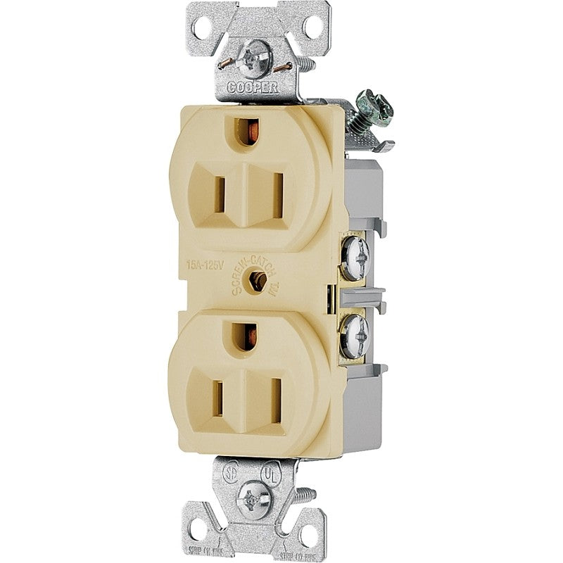 Eaton BR15V-SP Duplex Receptacle, 2-Pole, 15 A, 125 V, Back, Side Wiring, NEMA: 5-15R, Ivory