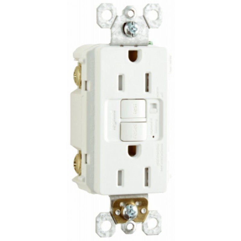 Pass & Seymour radiant Series 1597TRAWCCD4 GFCI Duplex Receptacle, Nylon, White, 2-Pole, 15 A, 125 VAC, NEMA: 5-15R