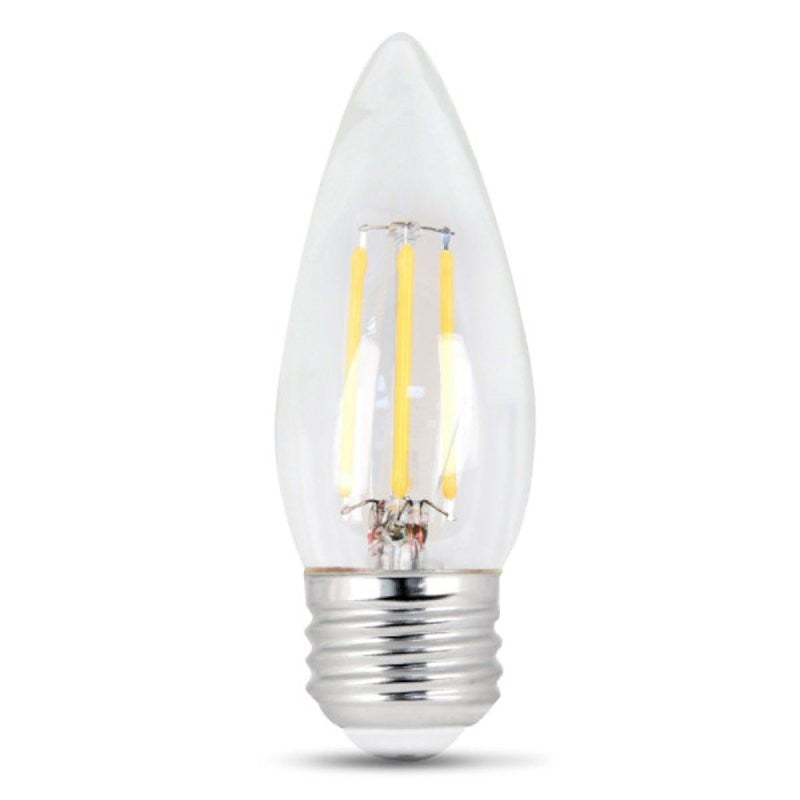 Feit Electric BPETC40/927CA/FIL LED Bulb, Specialty, Torpedo Tip Lamp, 40 W Equivalent, E26 Lamp Base, Dimmable, Clear