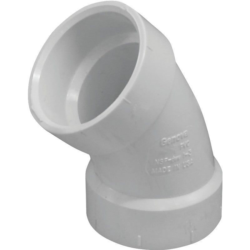 Canplas 192501 Sanitary Pipe Elbow, 1-1/2 in, Hub, 45 deg Angle, PVC, White