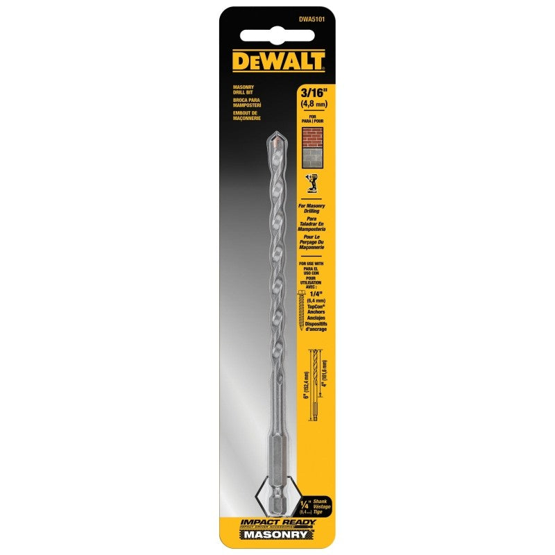 DEWALT DWA5101 Drill Bit, 3/16 in Dia, 6 in OAL, 1/4 in Dia Shank, Hex Shank, HCS
