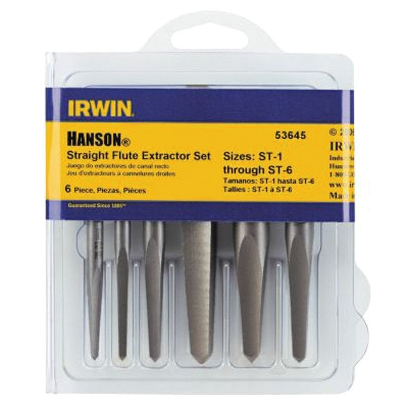 Irwin 53635 Screw Extractor Set, 5-Piece, Steel, Specifications: Straight Flute