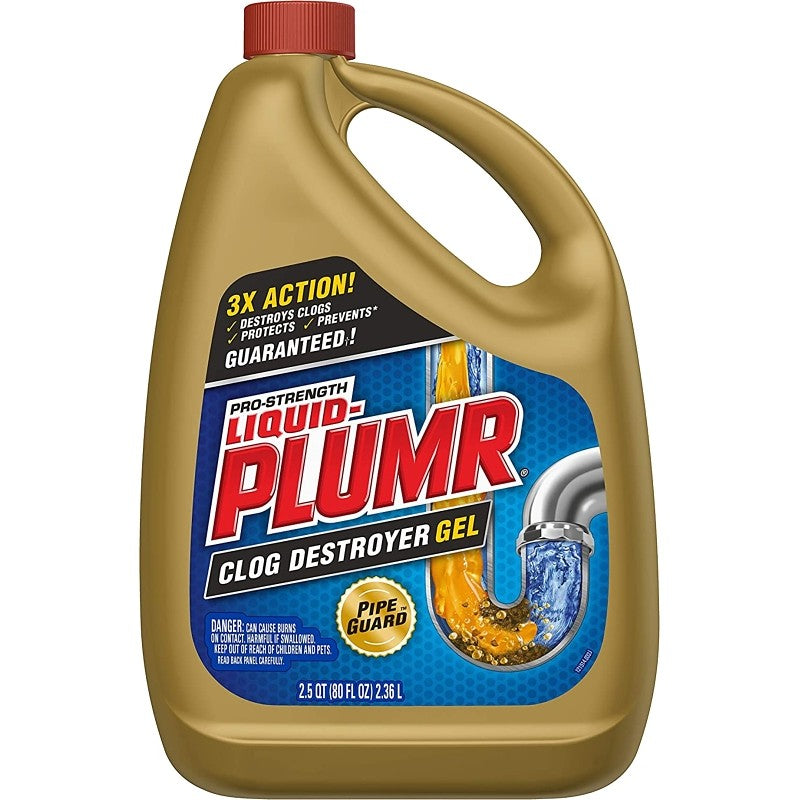 Liquid-Plumr 00228 Clog Remover, Liquid, Pale Yellow, Bleach, 80 oz Bottle (Pack of 6)