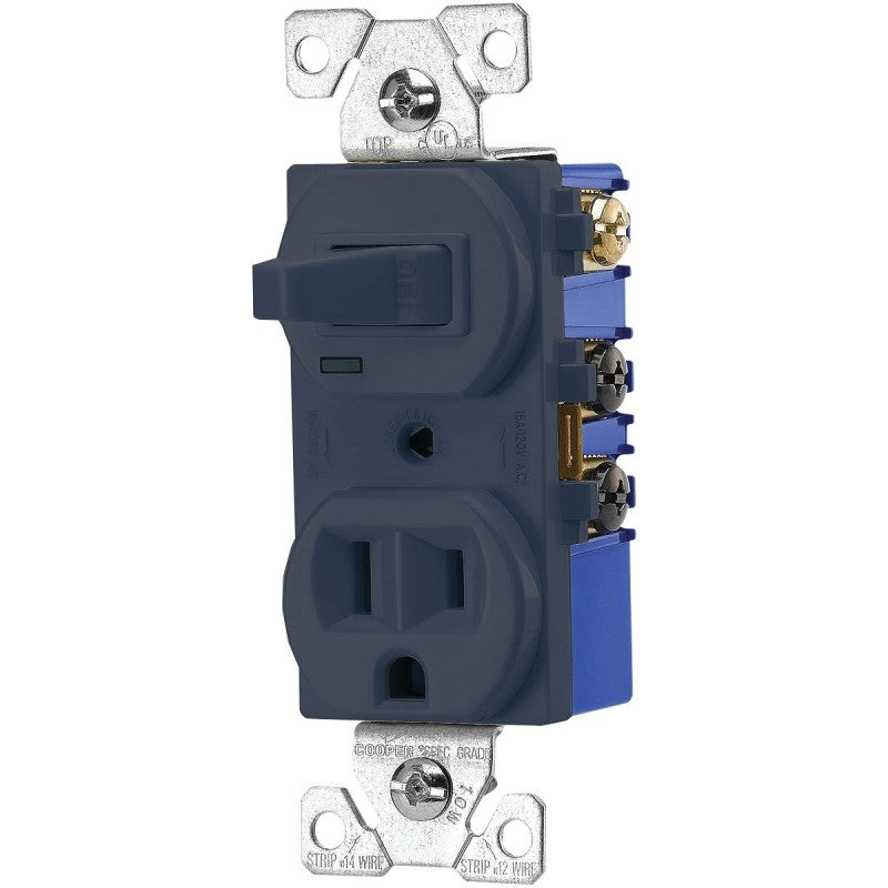 Eaton Cooper Wiring TR274B Combination Switch/Receptacle, 2 -Pole, 15 A, 120 V Switch, 125 V Receptacle, Brown
