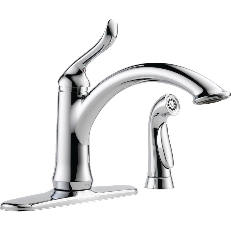 Delta Linden Series 4453-DST Kitchen Faucet with Side Sprayer, 1.8 gpm, 1-Handle, Zinc, Chrome Plated, Deck