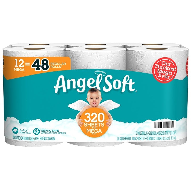 Angel Soft 79397 Toilet Tissue, 2-Ply, Paper, 12/PK (Pack of 4)