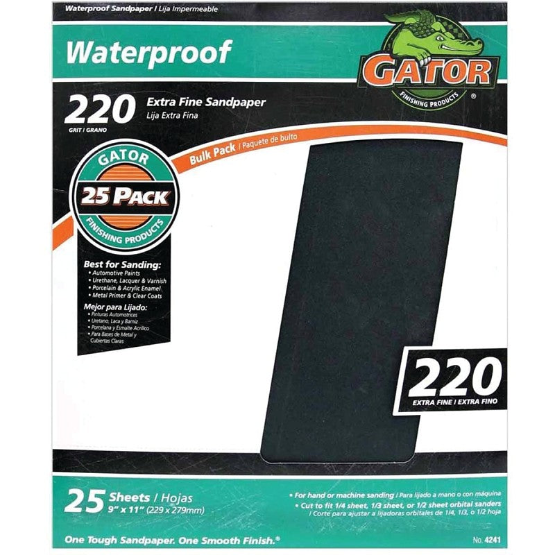 Gator 3283 Sanding Sheet, 11 in L, 9 in W, 220 Grit, Silicone Carbide Abrasive
