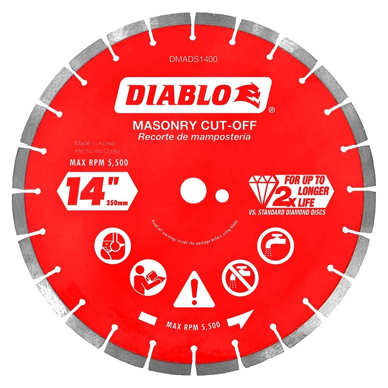 Diablo DMADS1400 Series Saw Blade, Cut-Off Disc Blade, 14 in Dia, Segmented Rim, 1/PK