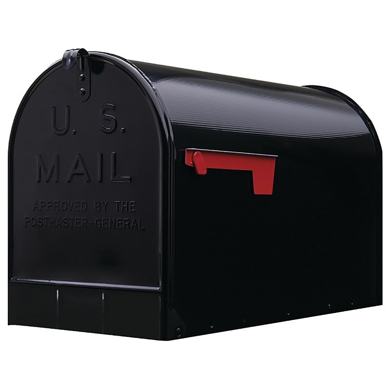 Gibraltar Mailboxes ST200B00 Series Rural Mailbox, Black, 3175 cu-in Capacity, Galvanized Steel, Powder-Coated, 15 in H
