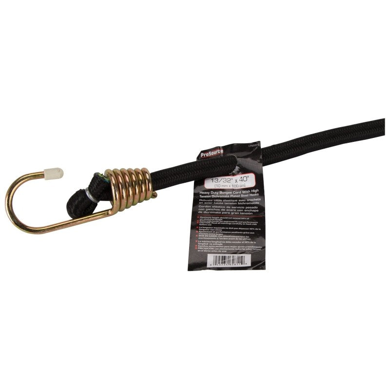 ProSource FH64084-1 Stretch Cord, 10 mm Dia, 40 in L, Polypropylene, Black, Hook End (Pack of 6)