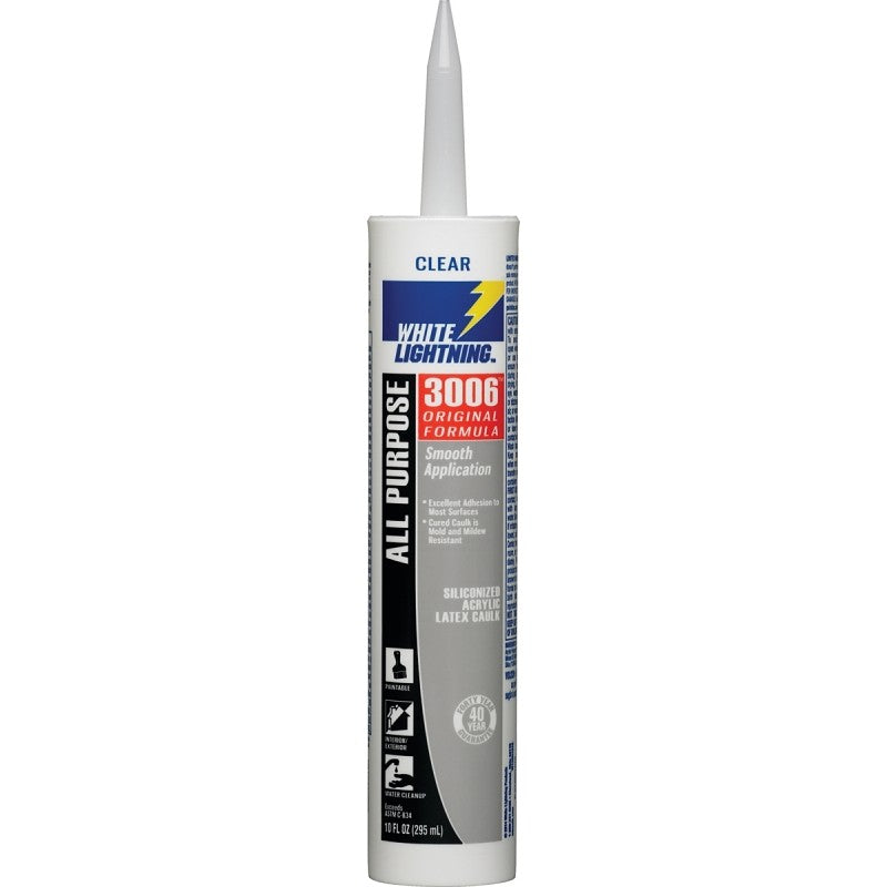 White Lightning W12001010 Adhesive Caulk, Clear, 5 to 7 days Curing, 40 deg F, 10 fl-oz, Cartridge (Pack of 12)