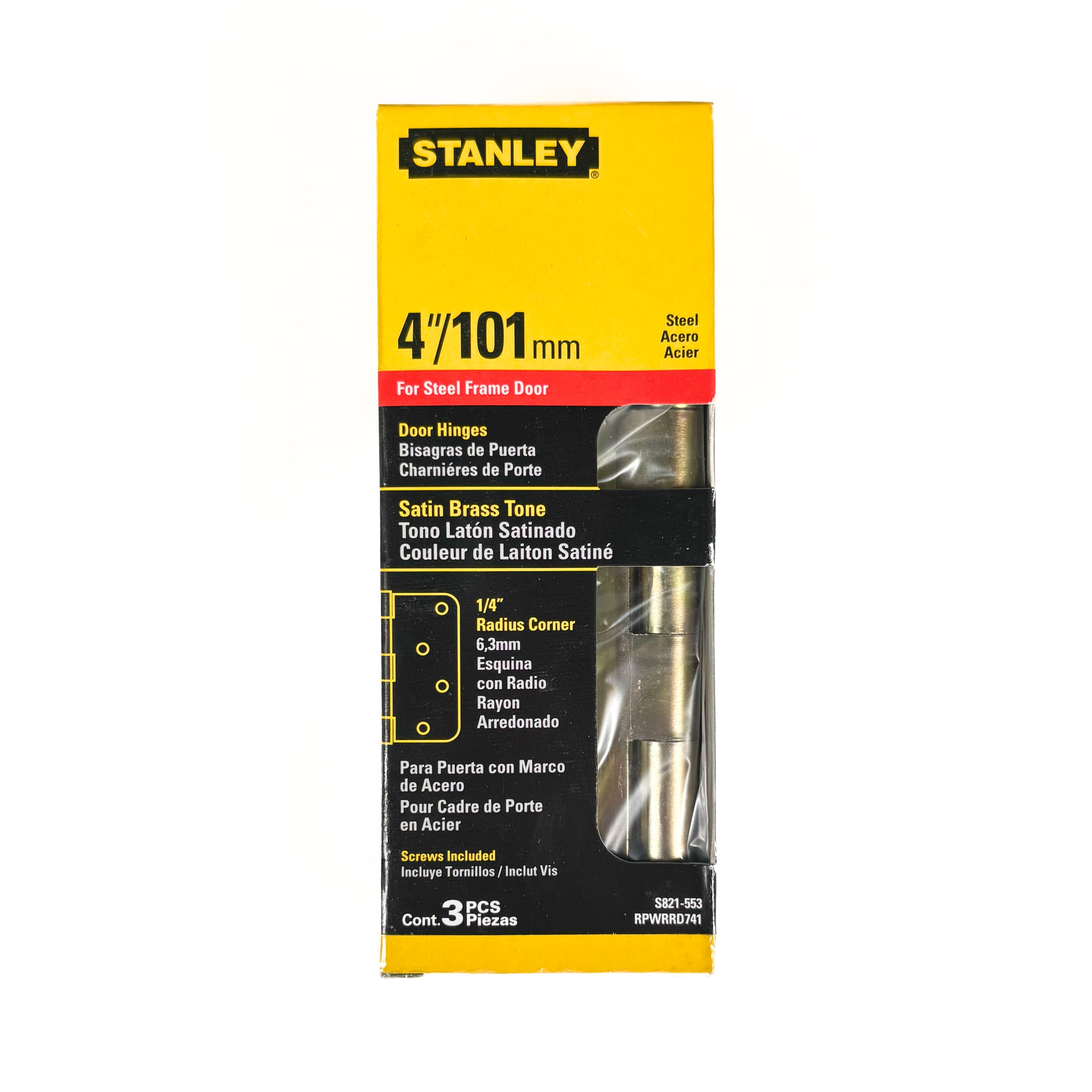 Commercial Door Hinges 4 Inch 1/4 Radius Satin Brass 3 Pack (POS)