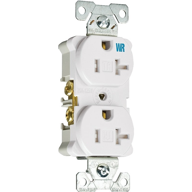 Eaton Wiring Devices TWRBR20W-BXSP Duplex Receptacle, Nylon, White, 2-Pole, 20 A, 125 V, Back, Side Wiring