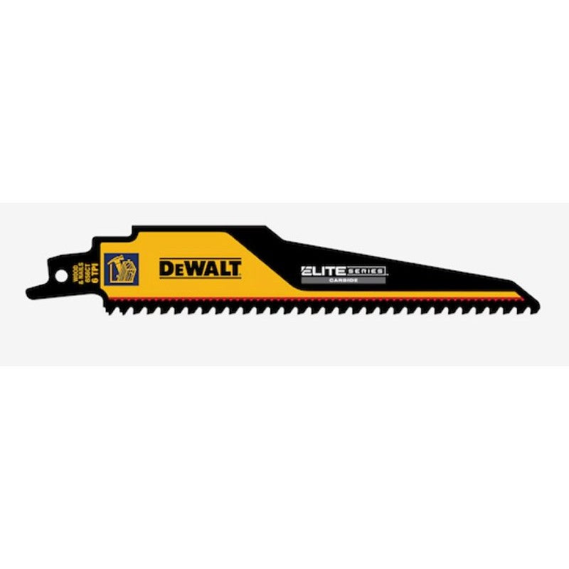 DEWALT ELITE SERIES DWAR656CT-1 Reciprocating Saw Blade, 1 in W, 6 in L, 6 TPI, Carbide Cutting Edge