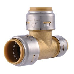 SharkBite Max UR416A Reducing Tee, 1 x 1 x 3/4 in, Push-to-Connect, Brass/Stainless Steel, 400 psi Pressure