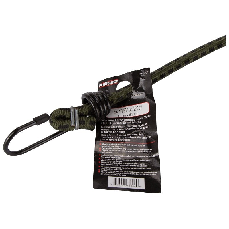 ProSource FH64016 Stretch Cord, 8 mm Dia, 20 in L, Polypropylene, Camouflage, Hook End (Pack of 10)