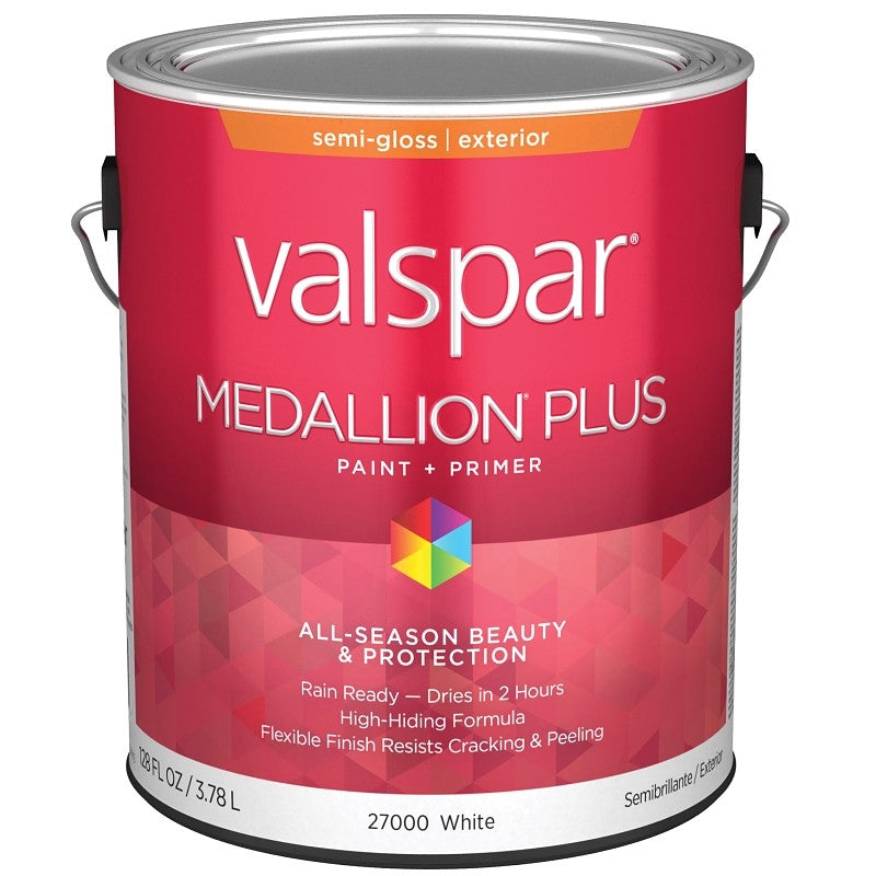Valspar Medallion Plus 2600 028.0027000.007 Latex Paint, Acrylic Base, Semi-Gloss Sheen, White Base, 1 gal (Pack of 4)