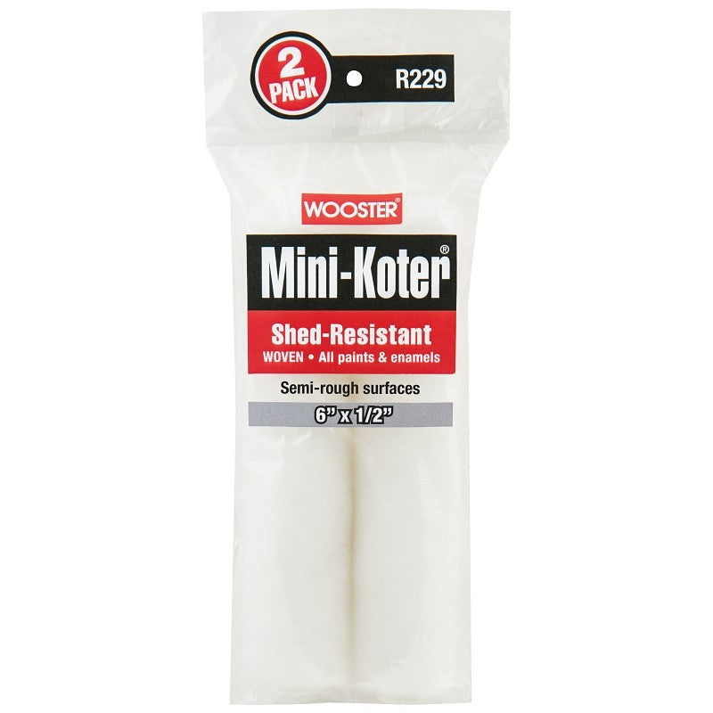 Wooster R229-6 Mini Roller Cover, 1/2 in Thick Nap, 6 in L, Fabric, 2/PK