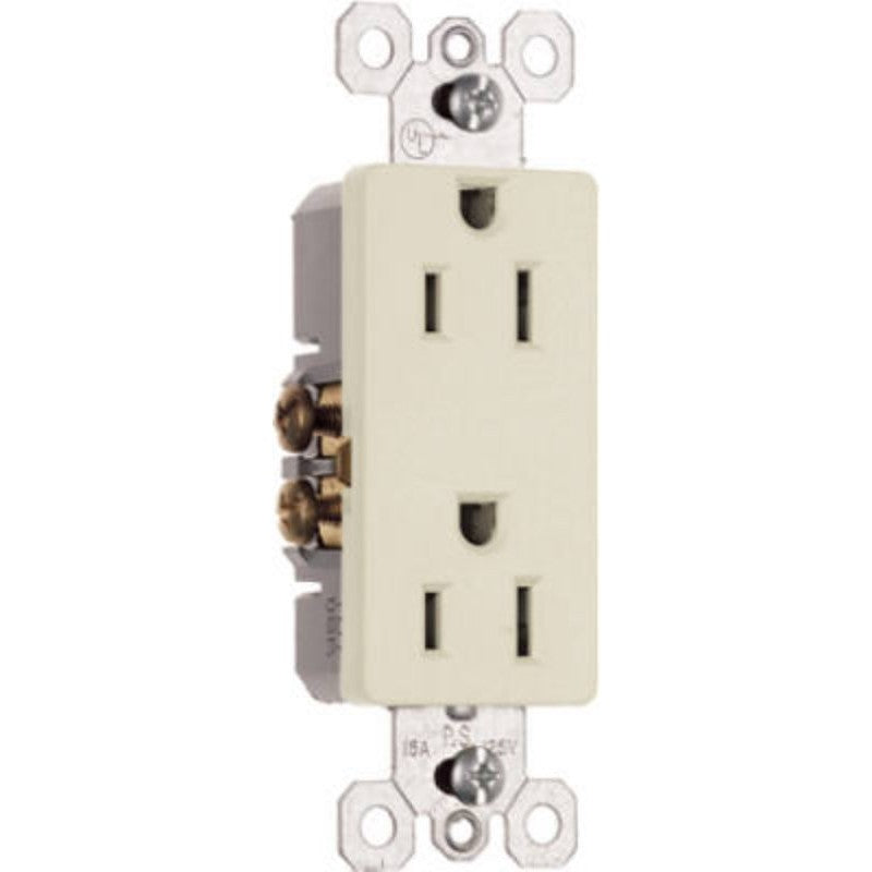 Pass & Seymour radiant Series 885LACC14 Duplex Receptacle, Thermoplastic, Light Almond, 2-Pole, 15 A, 3-Wire