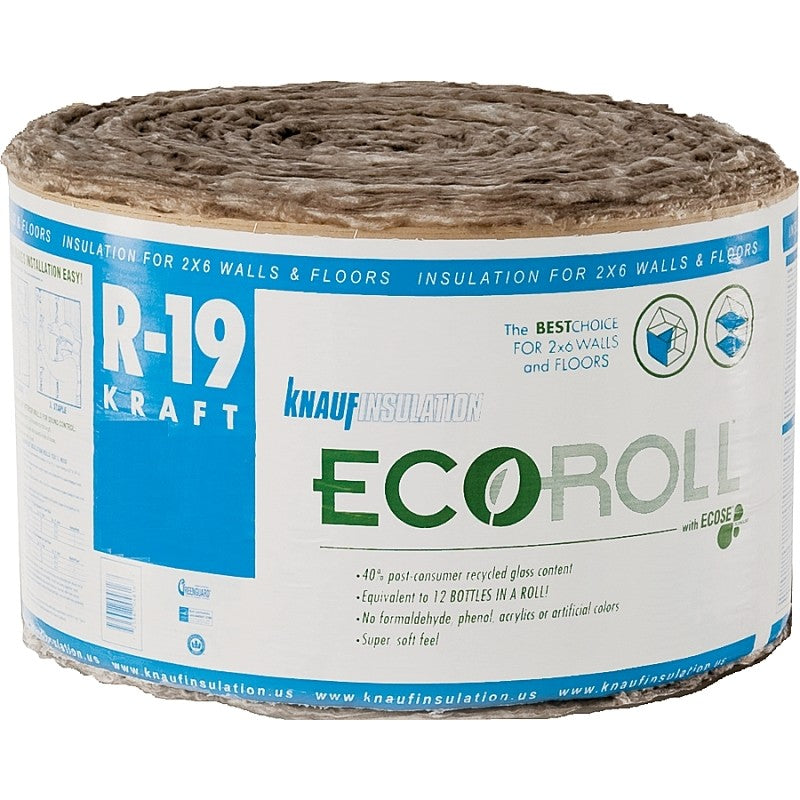Knauf Insulation KR46TAK Kraft Faced Insulation, 39.16 ft L, 23 in W, R19 R-Value, Fiberglass