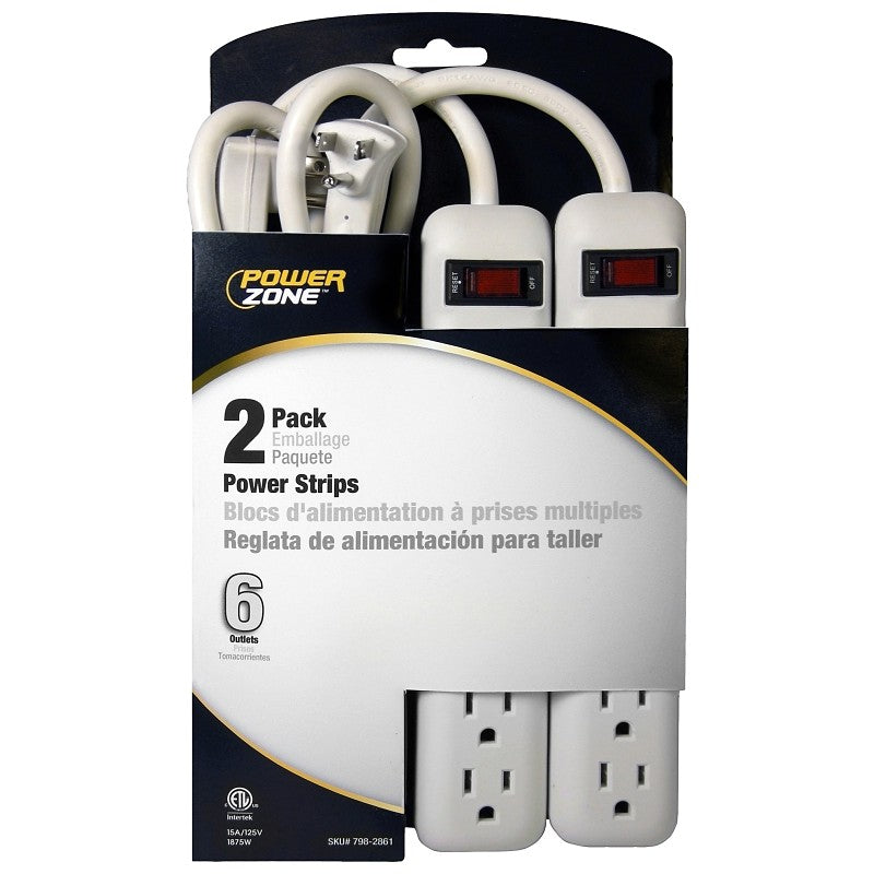 PowerZone OR7000X2 Power Outlet Strip, 6 -Socket, 15 A, 125 V