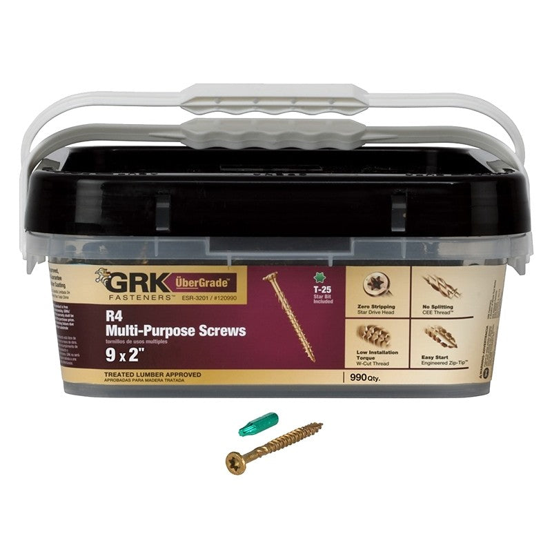 GRK Fasteners R4 120990 Screw, #9 Thread, 2 in L, W-Cut Thread, Bugle Head, Star Drive, Self-Tapping Point, Steel