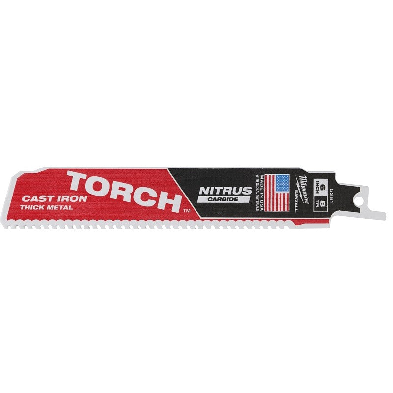 Milwaukee SAWZALL TORCH 48-00-5261 Reciprocating Saw Blade, 2 in W, 6 in L, 7 TPI, Nitrus Carbide Cutting Edge