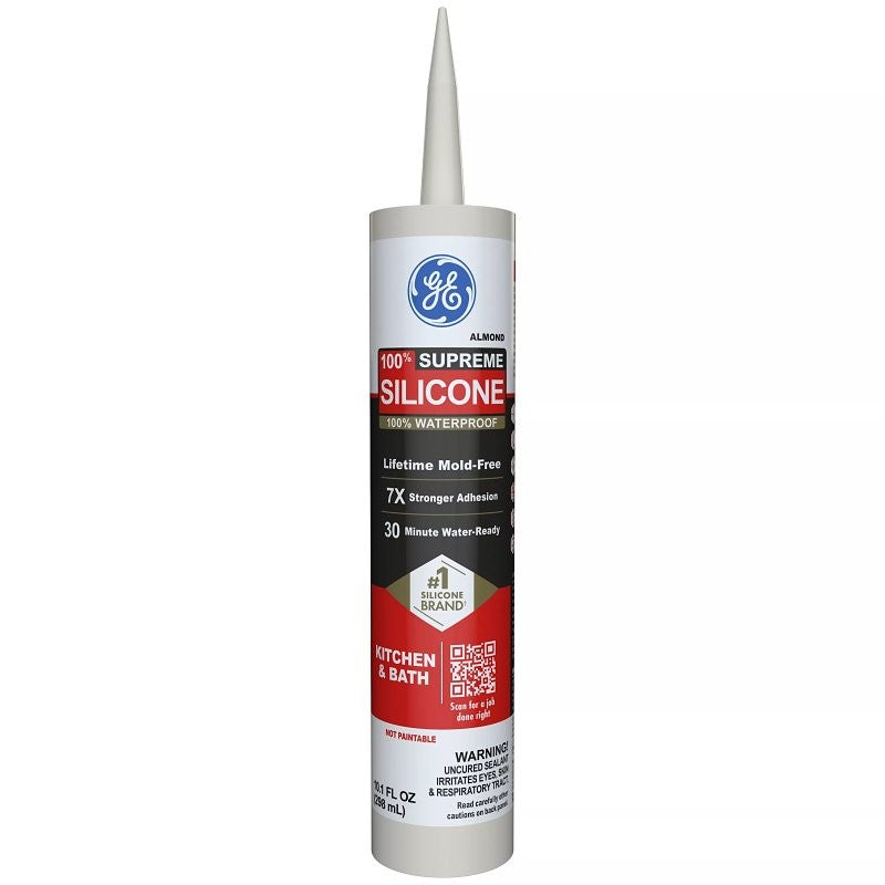 GE Supreme Silicone 2821632 Kitchen & Bath Sealant, Almond, 24 hr Curing, 10.1 fl-oz Cartridge (Pack of 12)