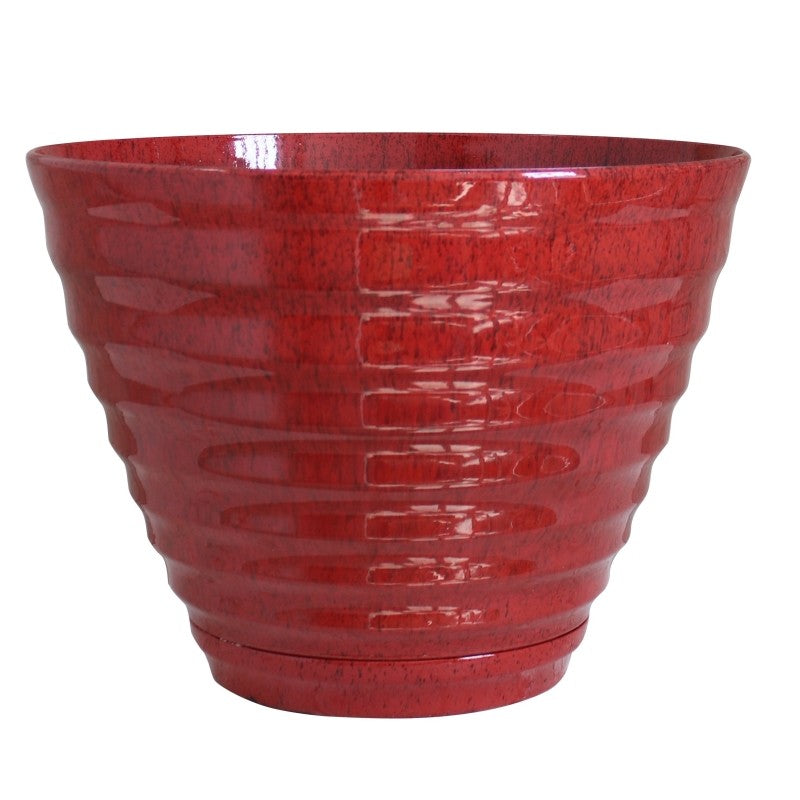 Southern Patio HDR-064763 Planter, 15.9 in Dia, 12.3 in H, Round, Beehive Design, Resin, Red