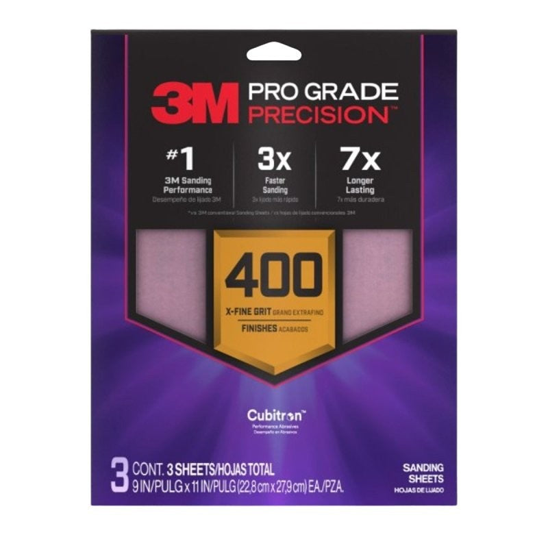 Pro Grade Precision SHR400-PGP-3T Sanding Sheet, 9 in L, 11 in W, Extra Fine, 400 Grit, Ceramic Alumina Abrasive