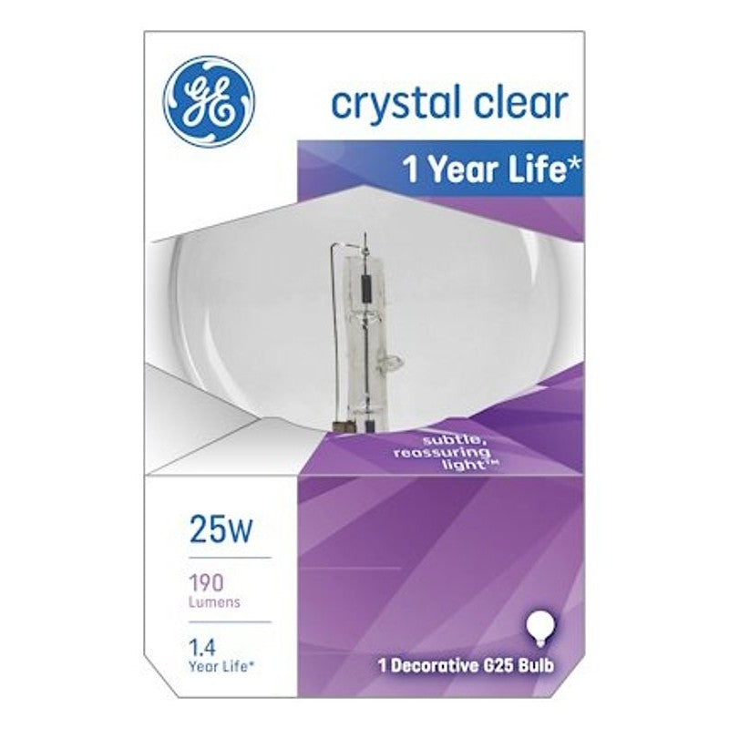 GE 12983 Light Bulb, CC-6 Filament, 3.12 in Dia x 4.5 in L Dimensions, 25 W, G25 Lamp, E26 Medium Lamp Base, 190 Lumens (Pack of 6)