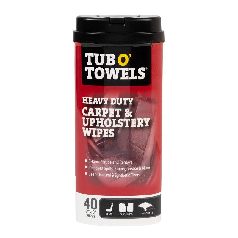 Tub O'Towels TW40-CP Carpet and Upholstery Cleaning Wipes, 8 in L, 7 in W, 1-Ply, Light Citrus, Polypropylene