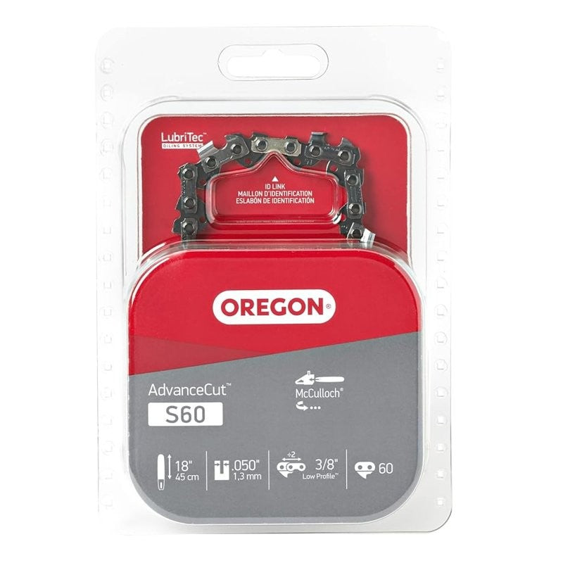 Oregon S60 Chainsaw Chain, 18 in L Bar, 0.05 Gauge, 3/8 in TPI/Pitch, 60-Link